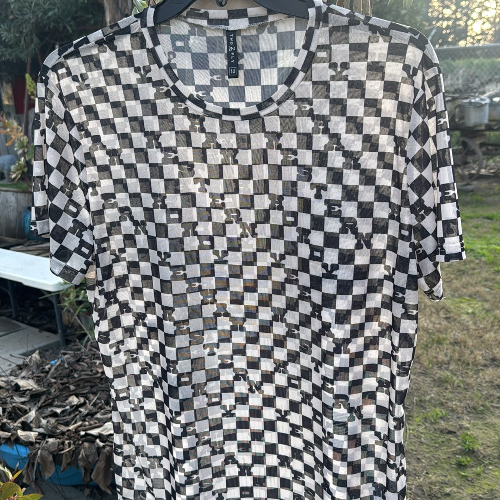 Black and White Checkered Mesh Shirt